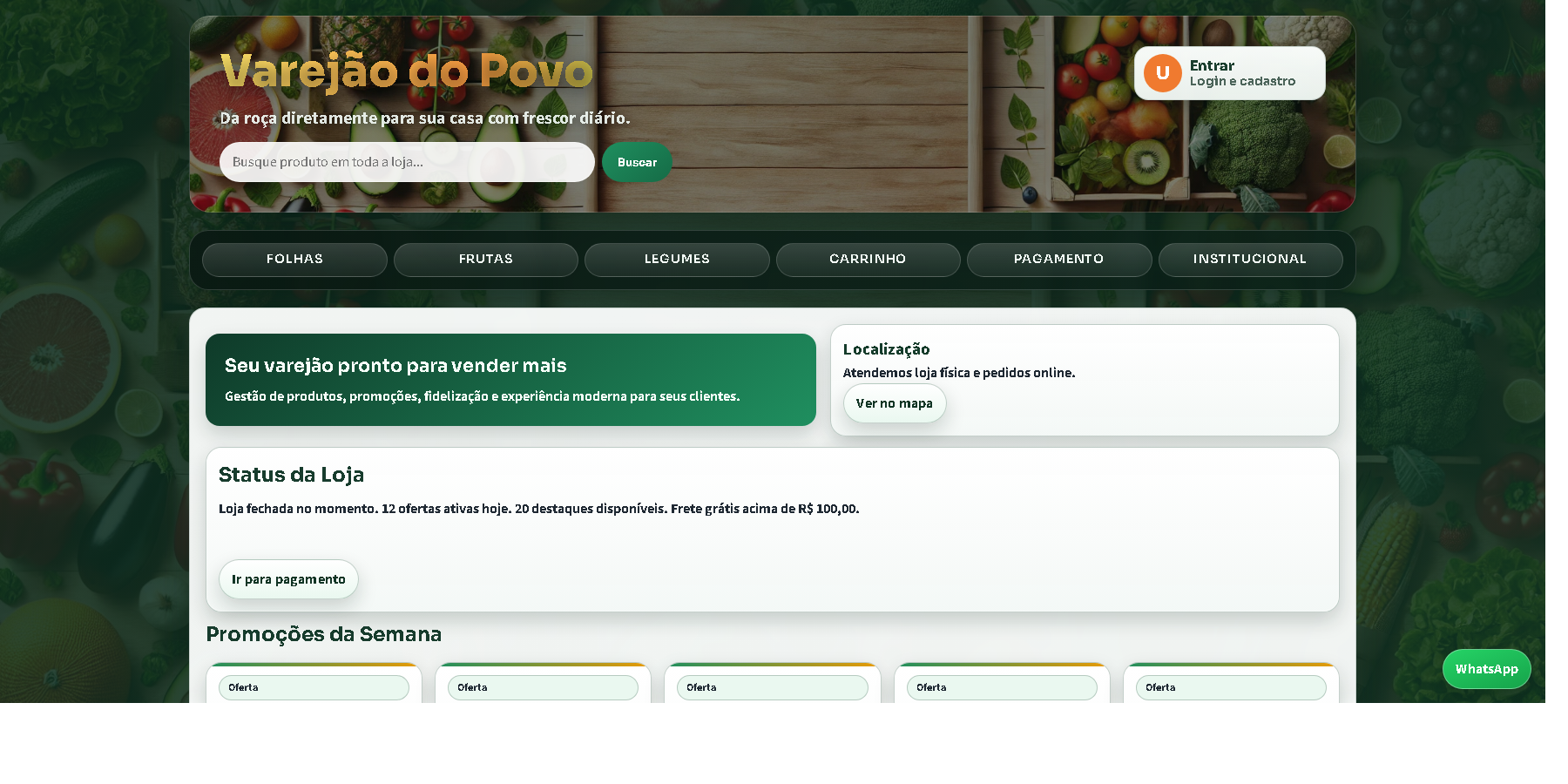 Preview da tela inicial do Hort-fruit (Varejão do Povo)