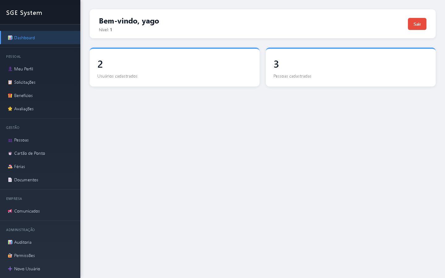 Preview do painel do Sistema de RH